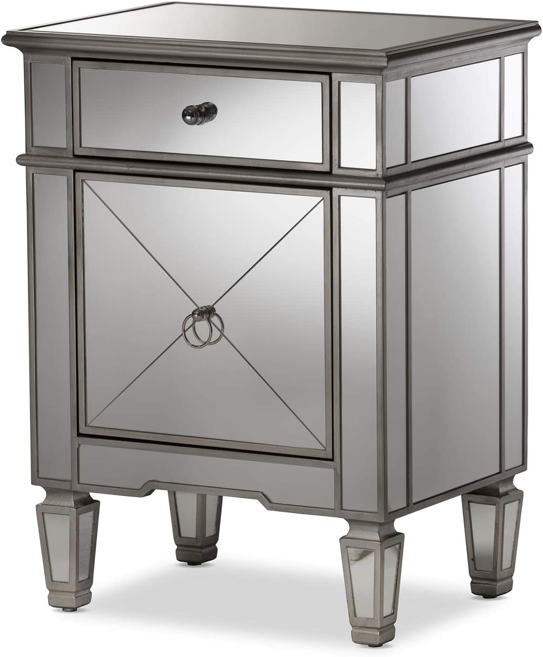 Baxton Studio Claudia Hollywood Regency Glamour Style Mirrored Nightstand Glam/Silver Mirrored/MDF