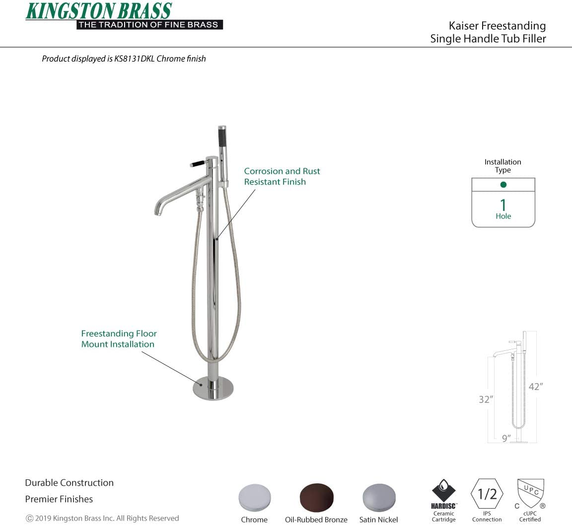 Kingston Brass KS8131DKL Kaiser Tub Faucet, Polished Chrome