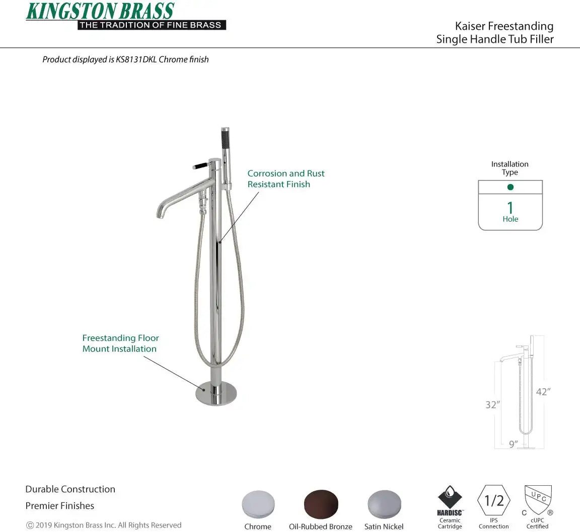 Kingston Brass KS8135DKL Kaiser Tub Faucet, Oil Rubbed Bronze