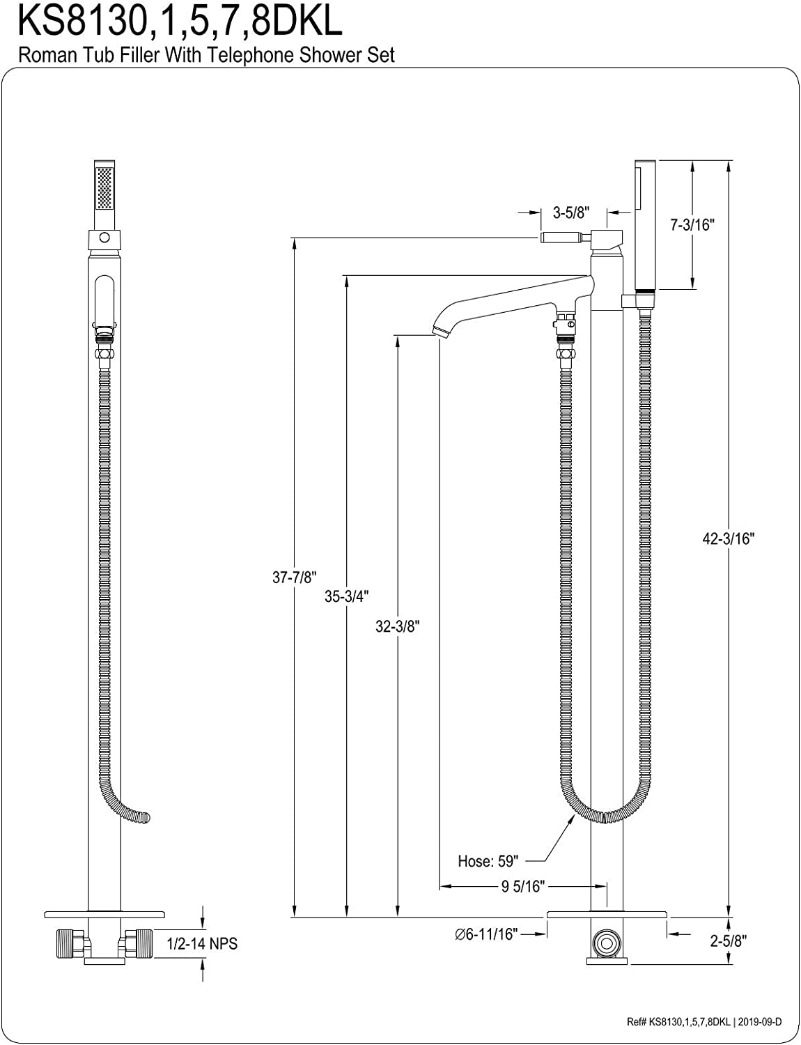 Kingston Brass KS8131DKL Kaiser Tub Faucet, Polished Chrome