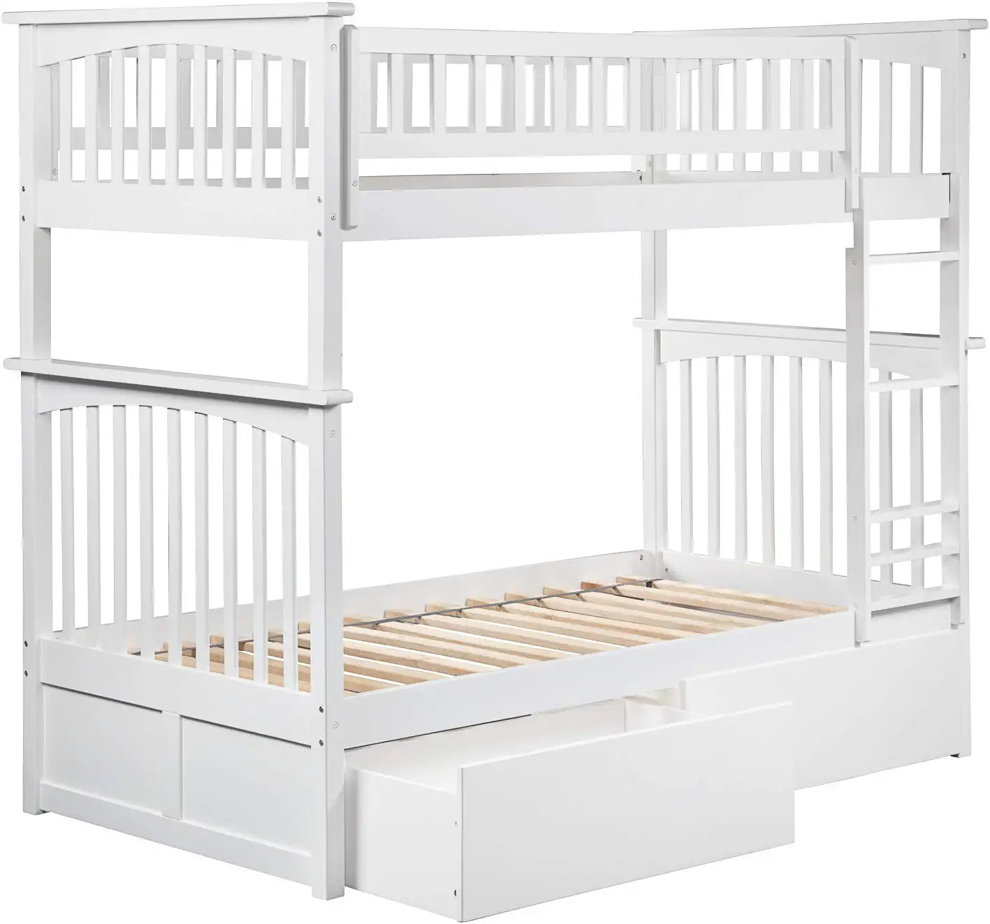 Columbia Bunk Twin over Twin with Turbo Charger and Urban Bed Drawers in White