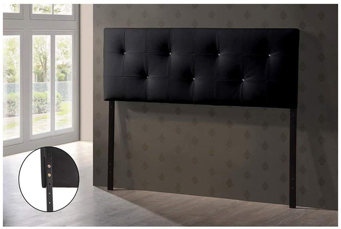 Baxton Studio Dalini Modern and Contemporary Queen Black Faux Leather Headboard with Faux Crystal Buttons