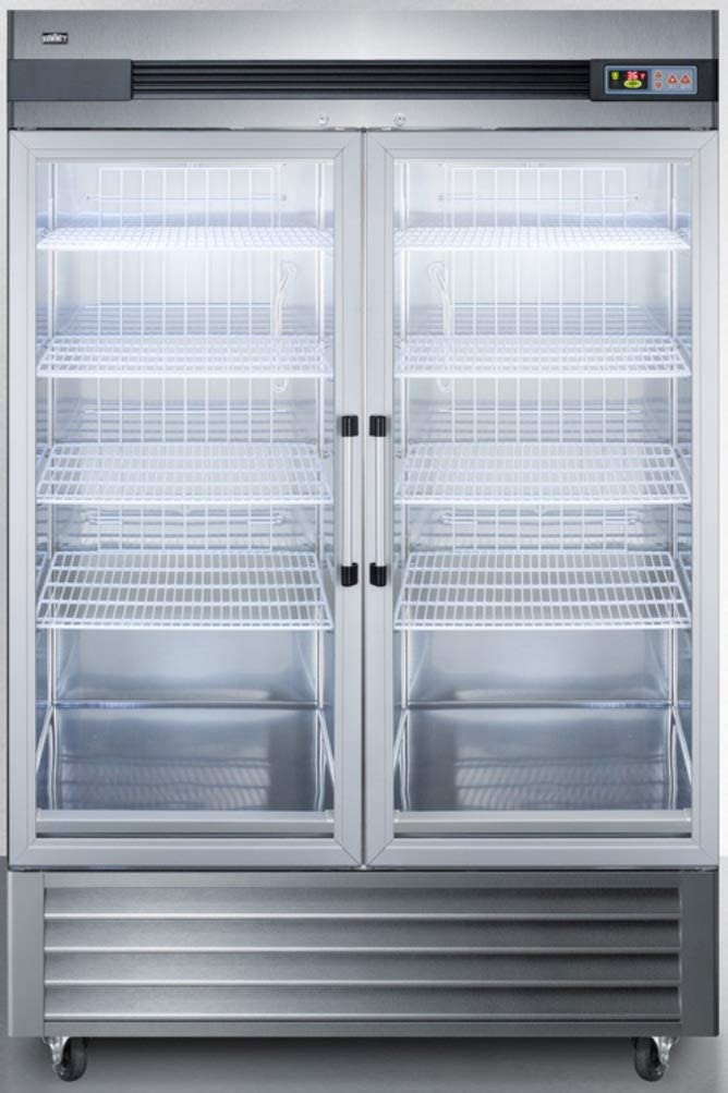 Summit Appliance SCR49SSG Commercial 49 Cu.Ft. Reach-in Refrigerator in Complete Stainless Steel with Glass Doors, Automatic Defrost, Microprocessor Control Panel, Interior Light, Lock