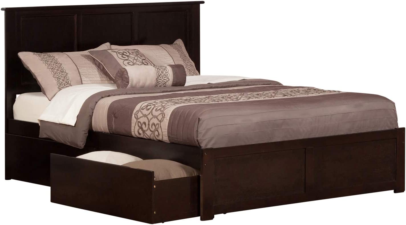 Atlantic Furniture Madison King Platform Bed with Flat Panel Foot Board and 2 Urban Bed Drawers in Espresso Espresso/King