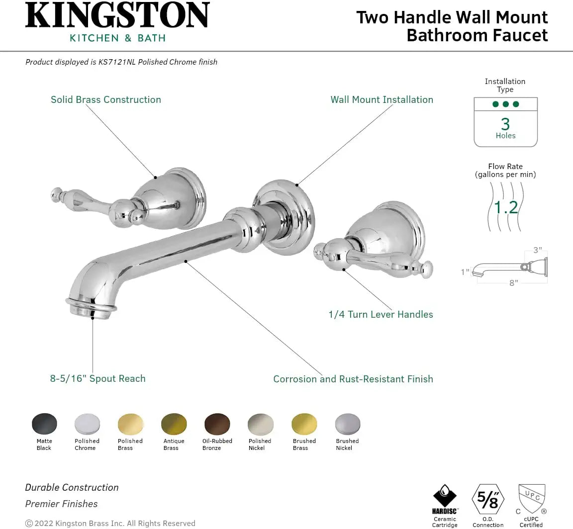 Kingston Brass KS7120NL Naples Bathroom Faucet, Matte Black