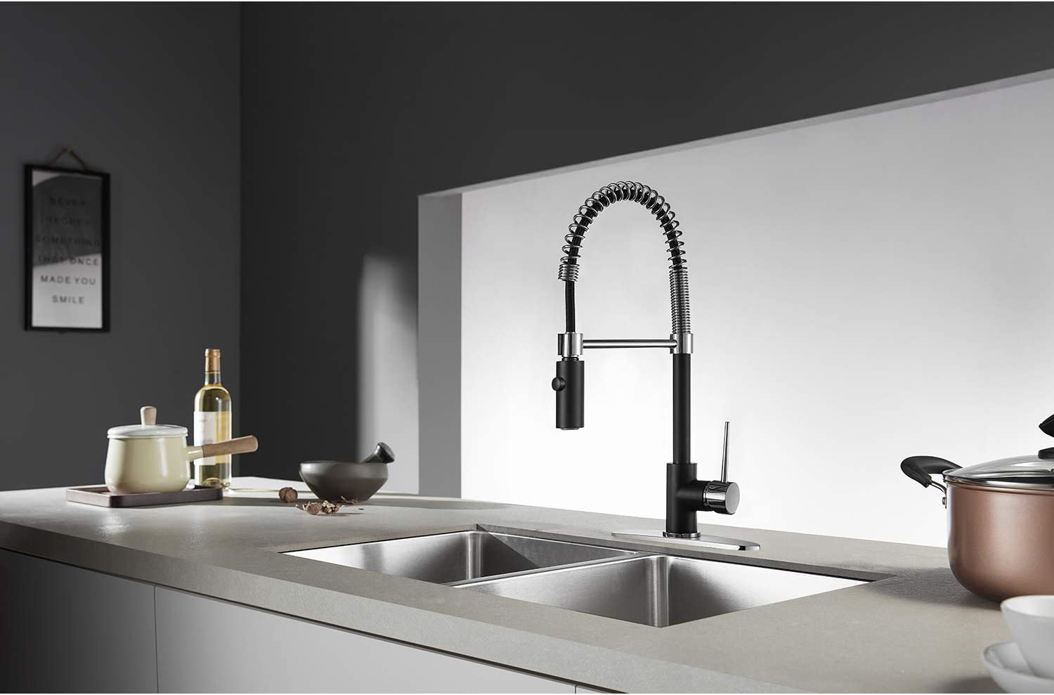 Kingston Brass LS8777NYL New York Pre-Rinse Kitchen Faucet, Matte Black/Polished Chrome