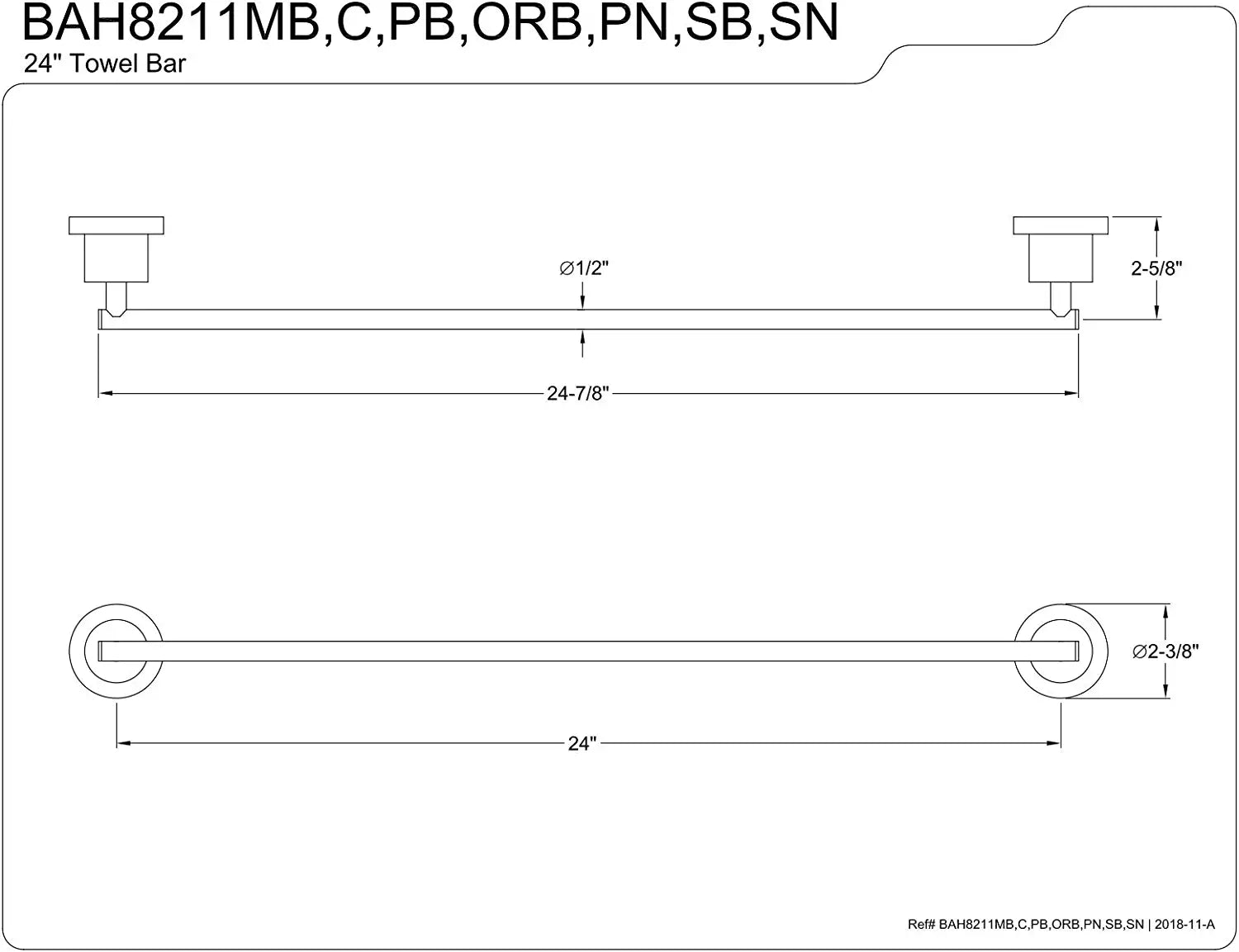 Kingston Brass BAH8211SN Concord Towel Bar, Brushed Nickel