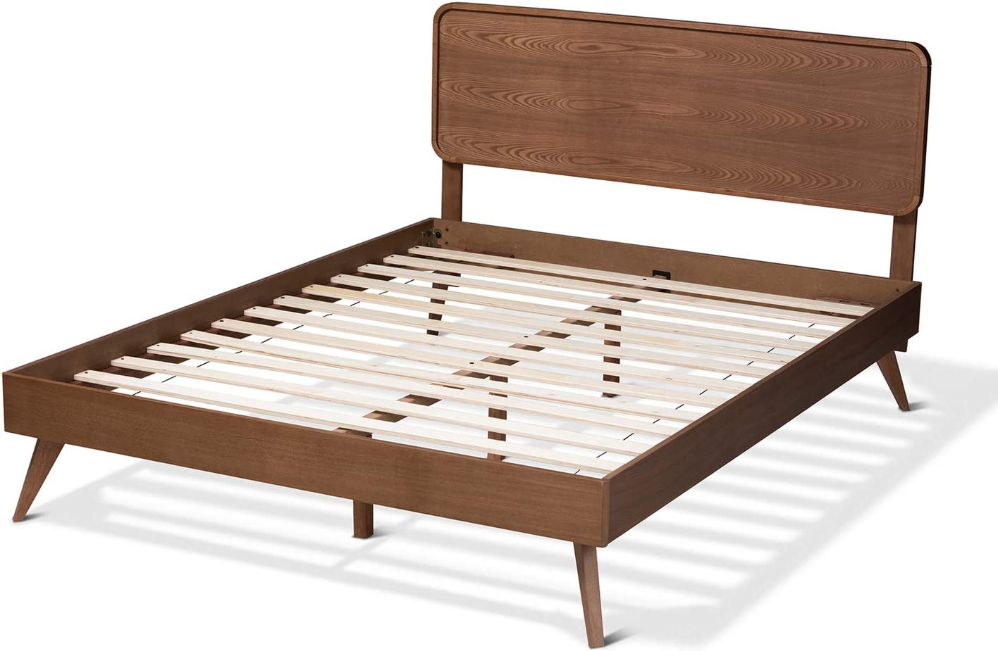 Baxton Studio Demeter Mid-Century Modern Walnut Brown Finished Wood Queen Size Platform Bed