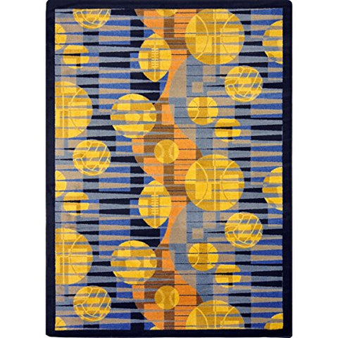 Joy Carpets Sports Fan Keeping Score Sports Area Rugs, 92-Inch by 129-Inch by 0.36-Inch, Blue