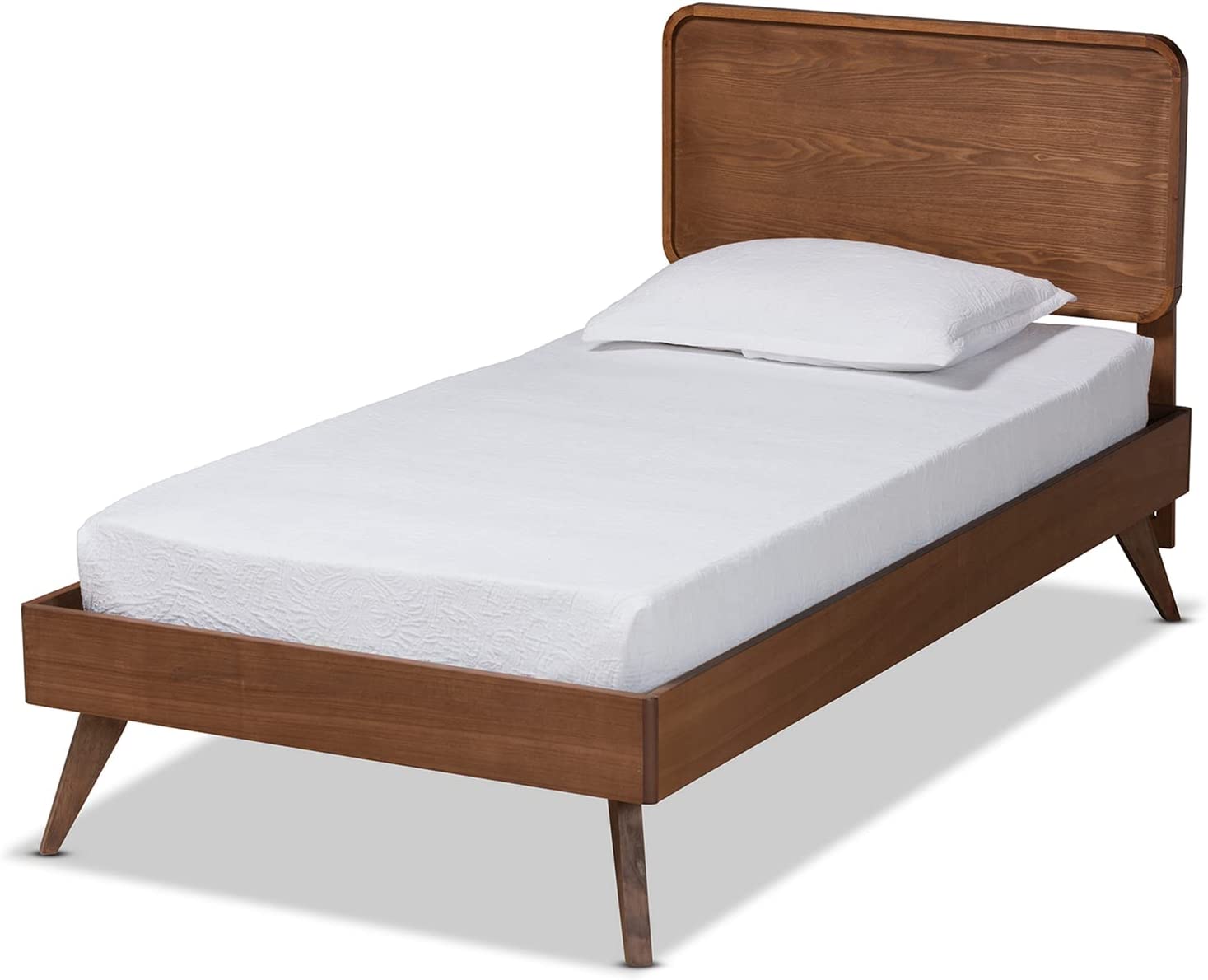 Baxton Studio Leola Mid-Century Modern Transitional Walnut Brown Finished Wood Twin Size Platform Bed