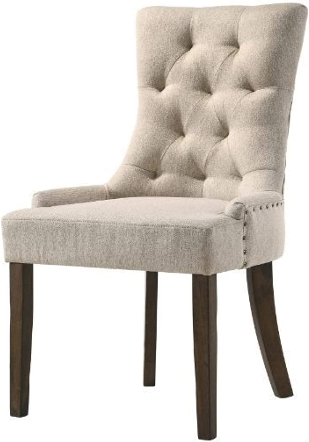 Acme Furniture Farren Side Chair, Beige Fabric &amp; Espresso Finish