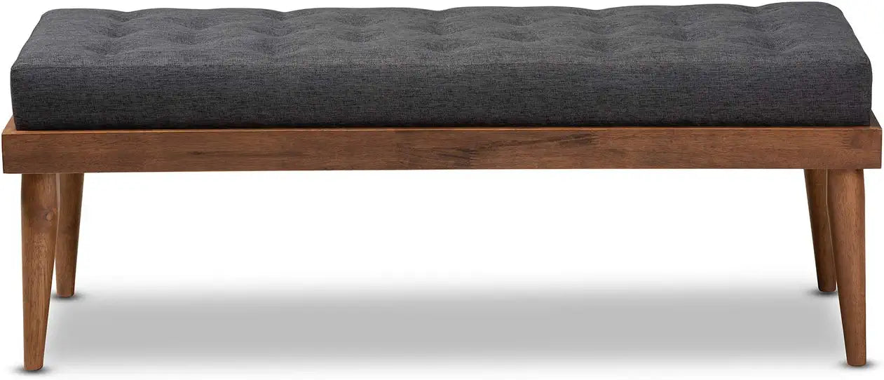 Baxton Studio Linus Mid-Century Modern Dark Grey Fabric Upholstered and Button Tufted Wood Bench