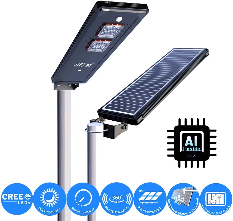 Solar Power Dusk to Dawn Black Aluminum Outdoor Integrated LED AI-Smart Sensing 3200 Lumens CREE Area Path Parking Light