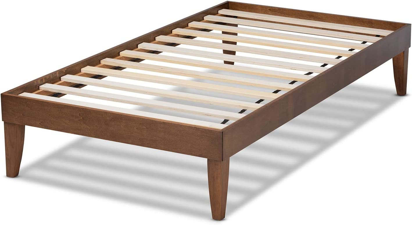 Baxton Studio Lucina Mid-Century Modern Walnut Brown Finished Twin Size Platform Bed Frame