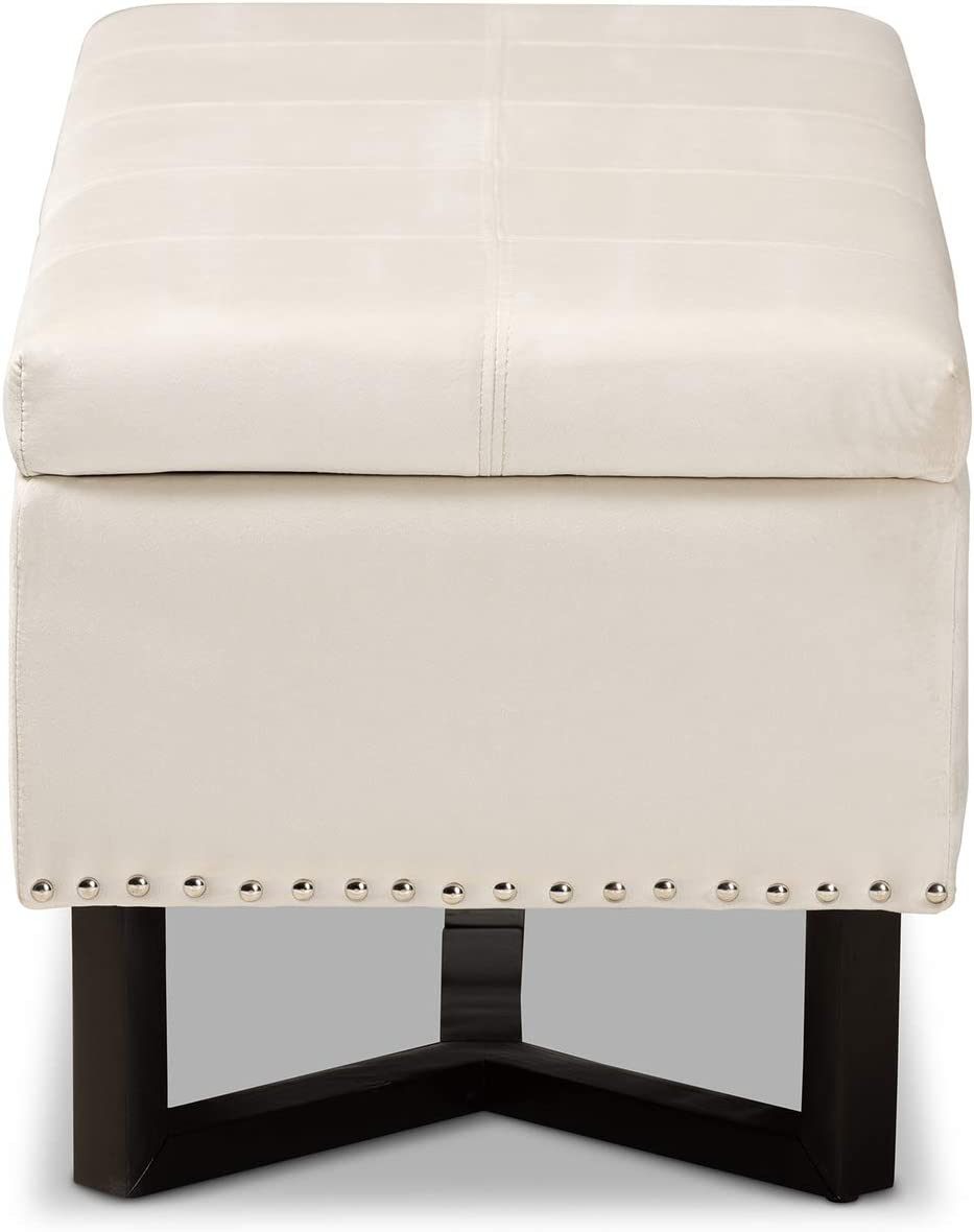 Baxton Studio Esther Modern and Contemporary Beige Velvet Fabric Upholstered and Dark Brown Finished Wood Storage Ottoman