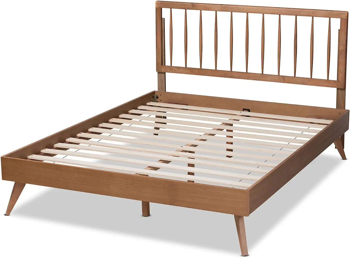 Baxton Studio Toru Mid-Century Modern Ash Walnut Finished Wood Queen Size Platform Bed