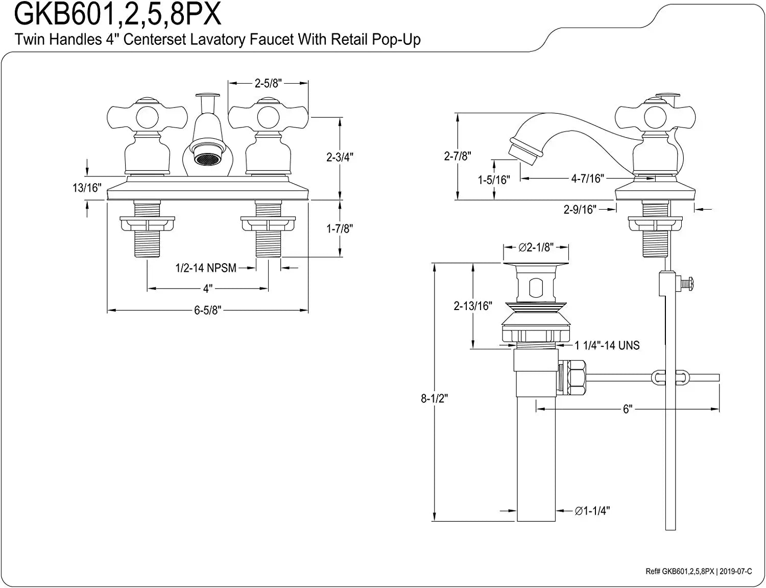 Kingston Brass GKB605PX Restoration 4-inch Centerset Lavatory Faucet with Retail Pop-up, Oil Rubbed Bronze