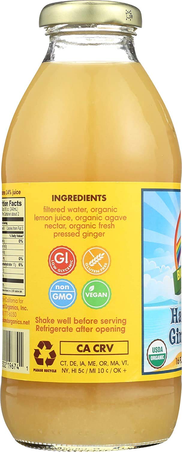 Big Island Organics Hawaiian Gingerade 16oz 4-pack, 100% organic ginger lemonade