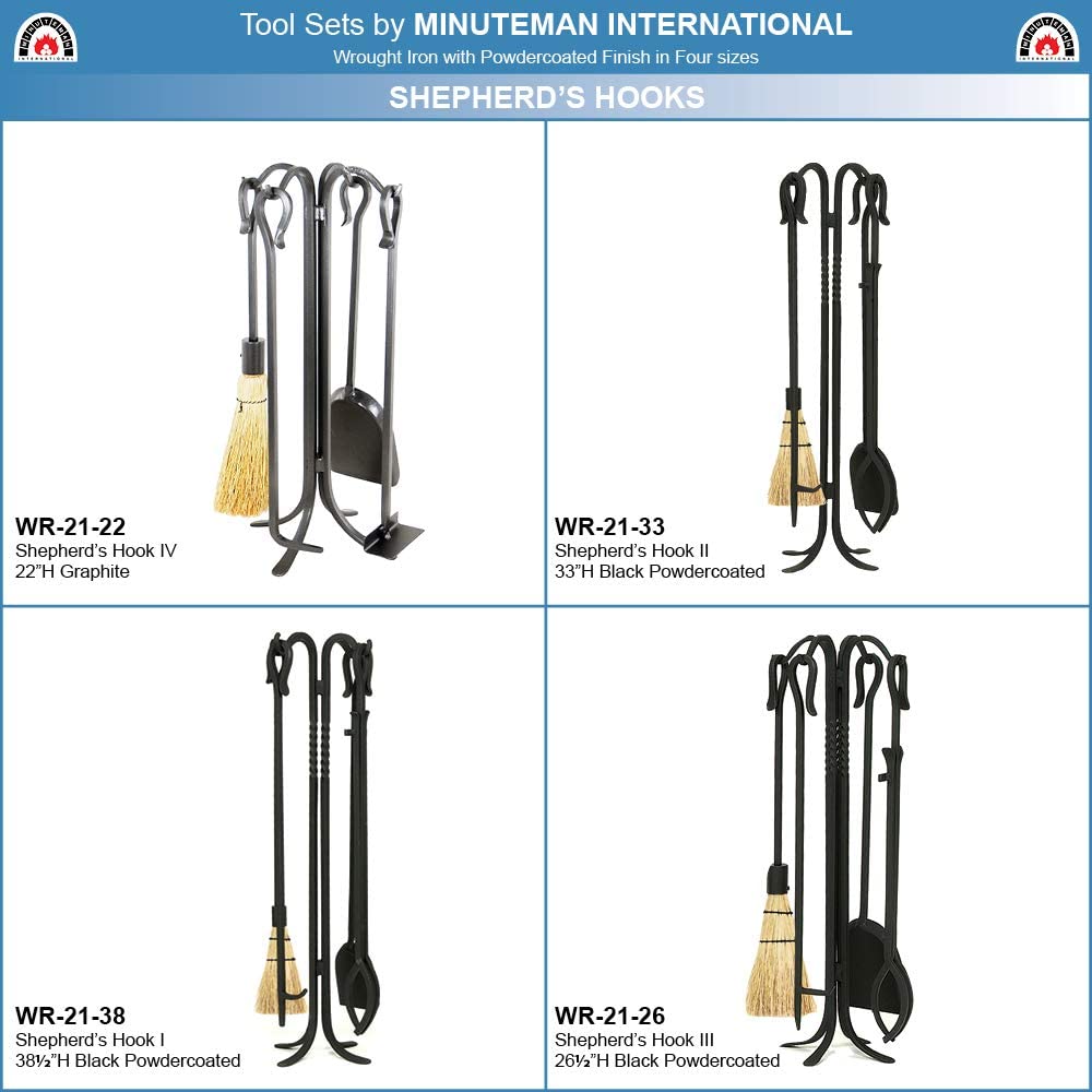 Minuteman International Shepherd&#39;s Hook III, 38-in 5-Piece Fireplace Tool Set