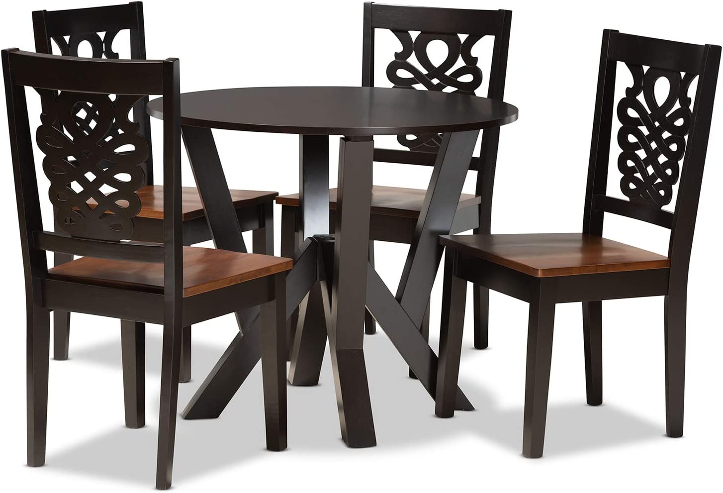 Baxton Studio Valda Modern and Contemporary Transitional Two-Tone Dark Brown and Walnut Brown Finished Wood 5-Piece Dining Set