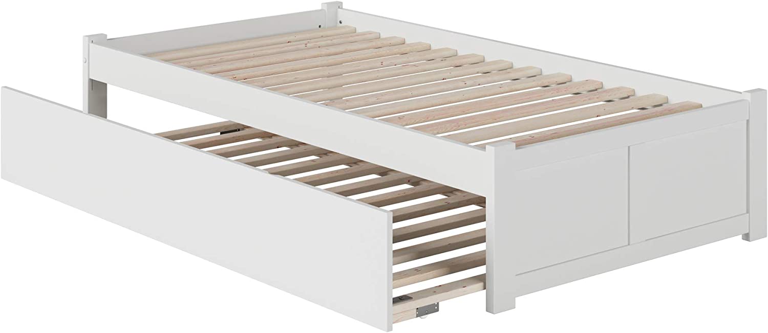 Concord Twin Extra Long Platform Bed with Footboard and Twin Extra Long Trundle in White