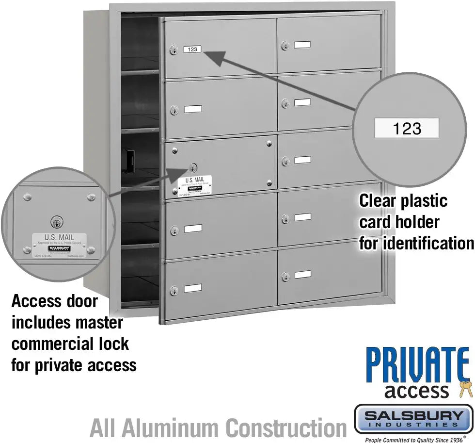 Salsbury Industries 3610AFP 4B Plus Horizontal Mailbox with Master Commercial Lock, 10 B Doors 9 Usable, Front Loading, Private Access, Aluminum