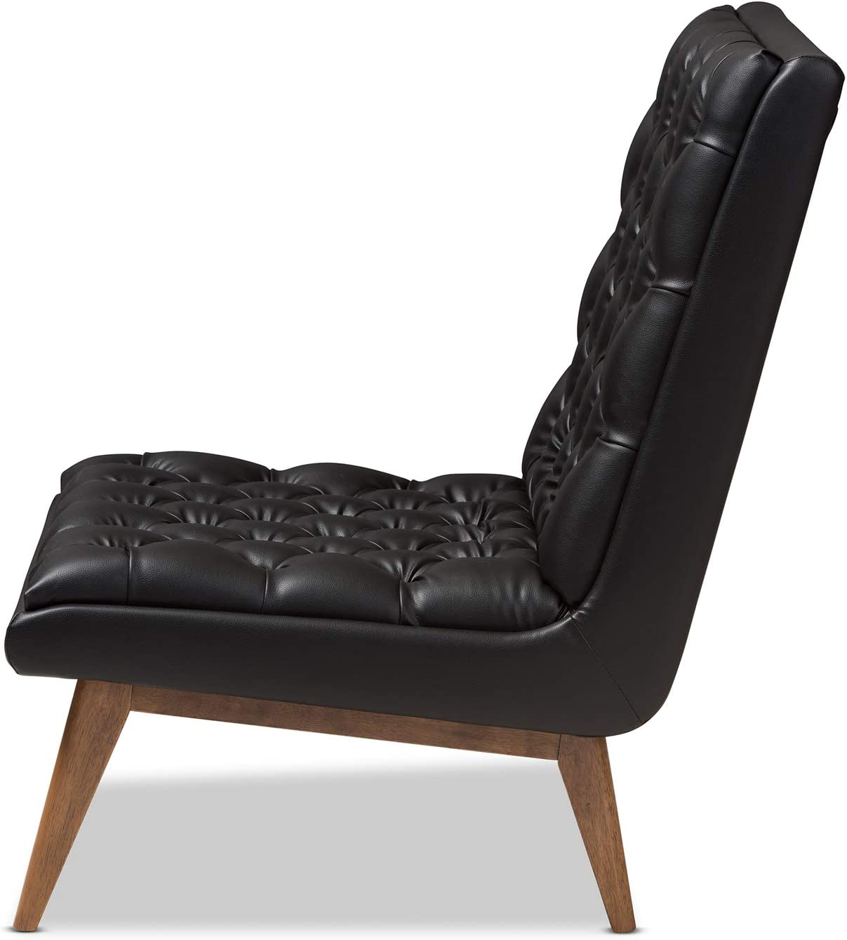 Baxton Studio Annetha Mid-Century Modern Black Faux Leather Upholstered Walnut Finished Wood Lounge Chair