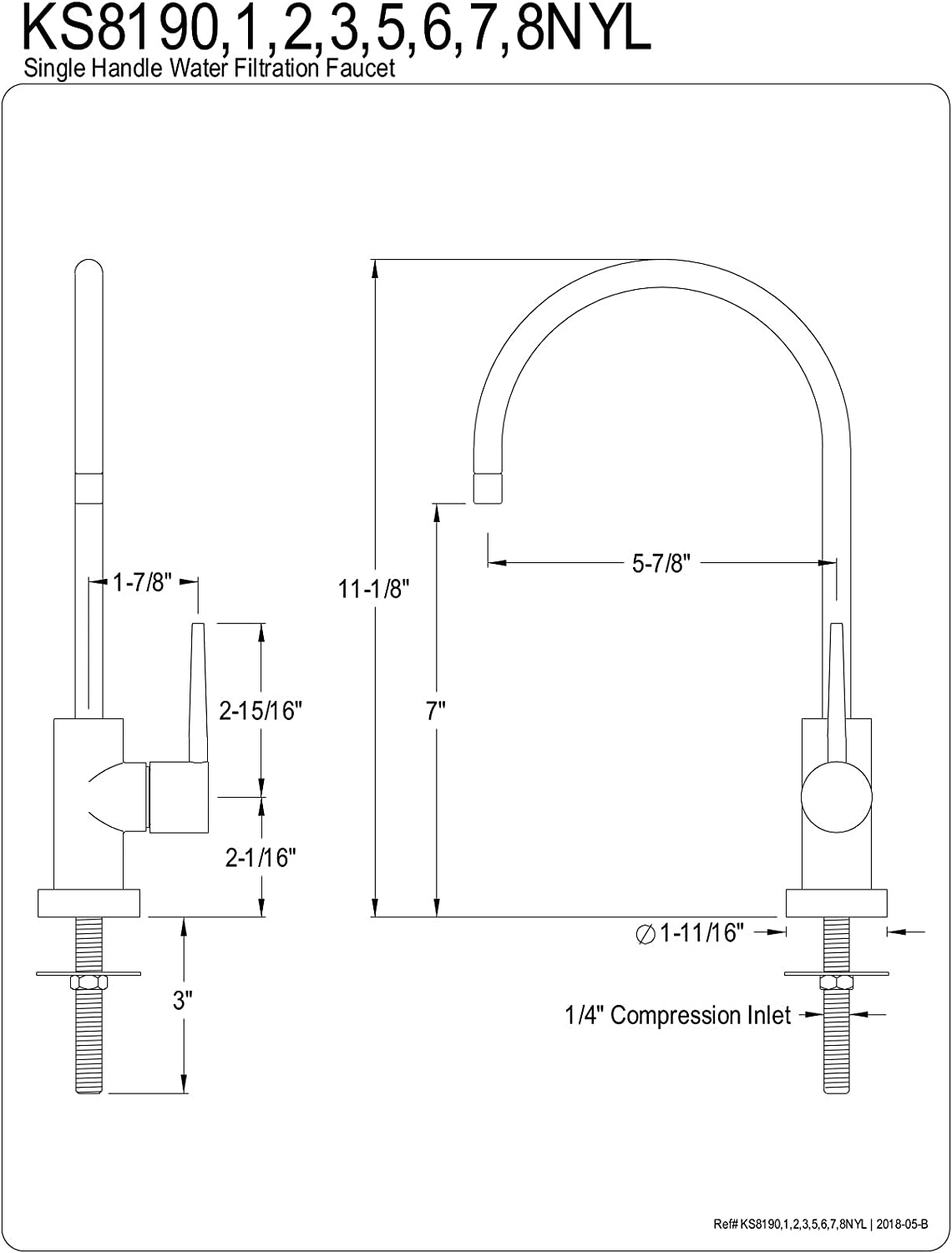 Kingston Brass KS8190NYL New York Water Filtration Faucet, Matte Black