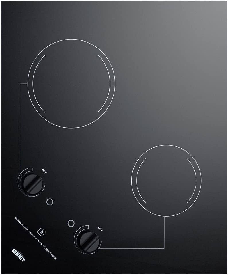 Summit CR2B121 115V 2-Burner 21&#34; Radiant Cooktop For Portrait or Landscape Installation In 20&#34; x 16&#34; Cutouts, Black