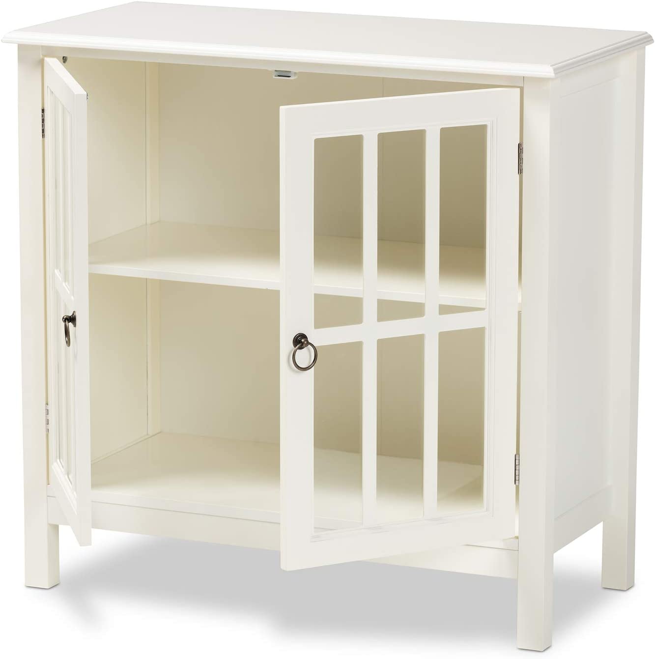 Baxton Studio Kendall Classic and Traditional White Finished Wood and Glass Kitchen Storage Cabinet