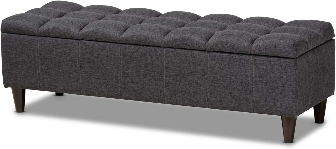 Baxton Studio Brette Mid-Century Modern Charcoal Fabric Upholstered Dark Brown Finished Wood Storage Bench Ottoman