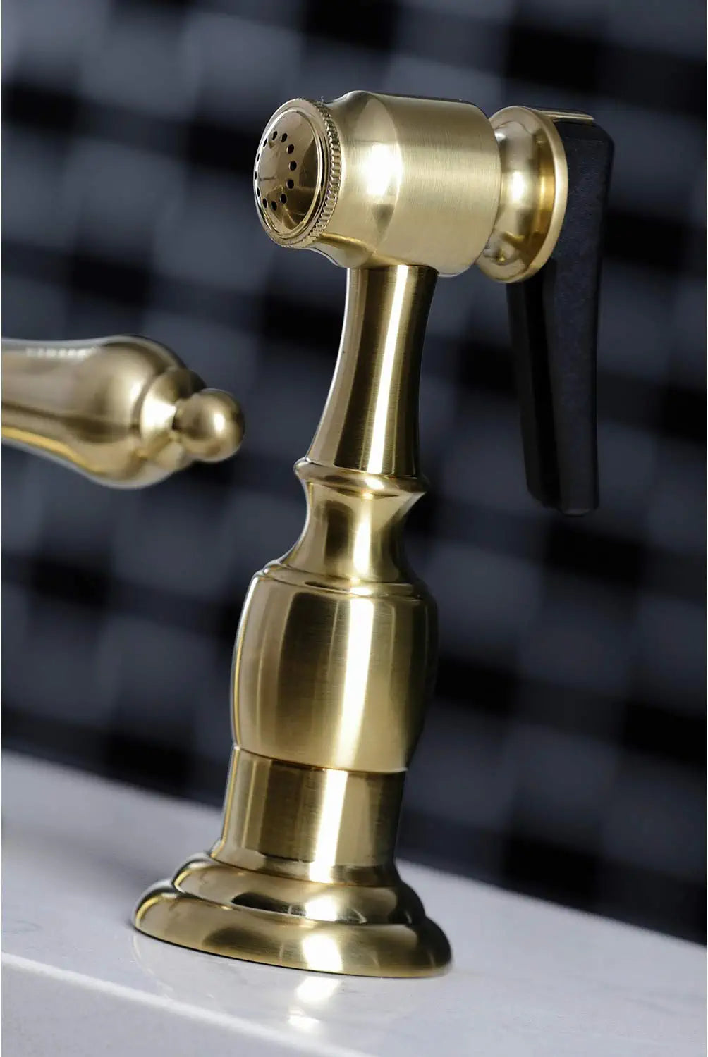 Kingston Brass KB1797ALBS 8-Inch Widespread Kitchen Faucet with Brass Sprayer, Brushed Brass