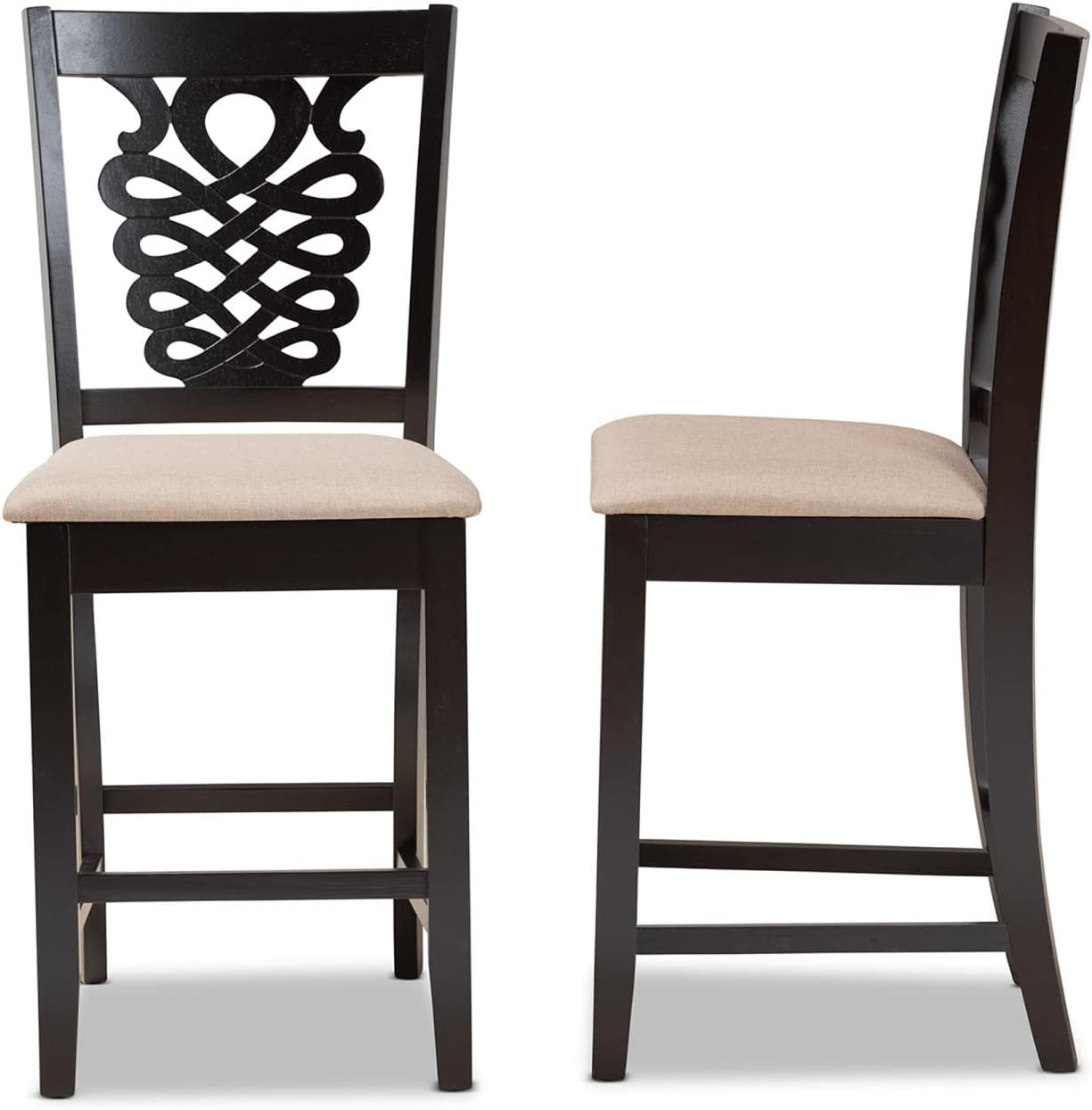 Baxton Studio Gervais Modern and Contemporary Transitional Sand Fabric Upholstered and Dark Brown Finished Wood 2-Piece Counter Stool Set