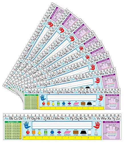 Carson Dellosa Quick Stick Traditional Manuscript Name Plate For Desk, Self Adhesive Name Plates With Alphabet, Ruler 12 Inch, Number Line, Number Chart, Shapes, Word Guide, Classroom Supplies (36 pc)