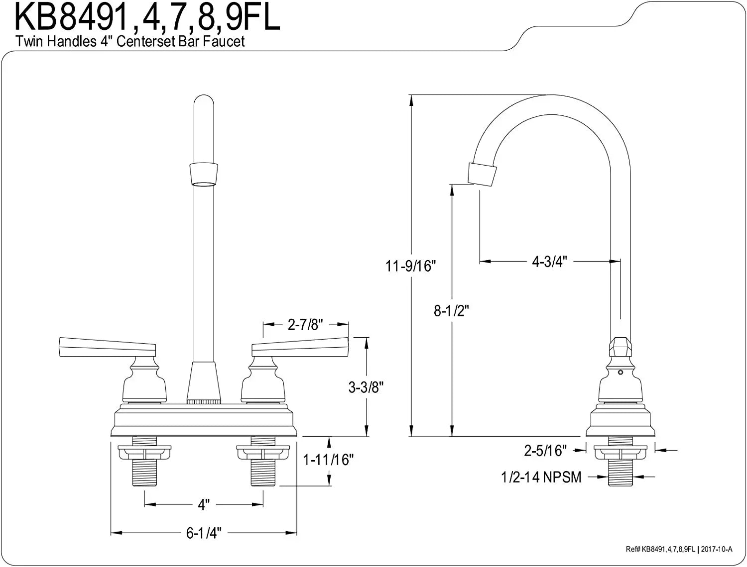 Kingston Brass KB8494FL Royale Bar Faucet, Polished Chrome/Polished Brass