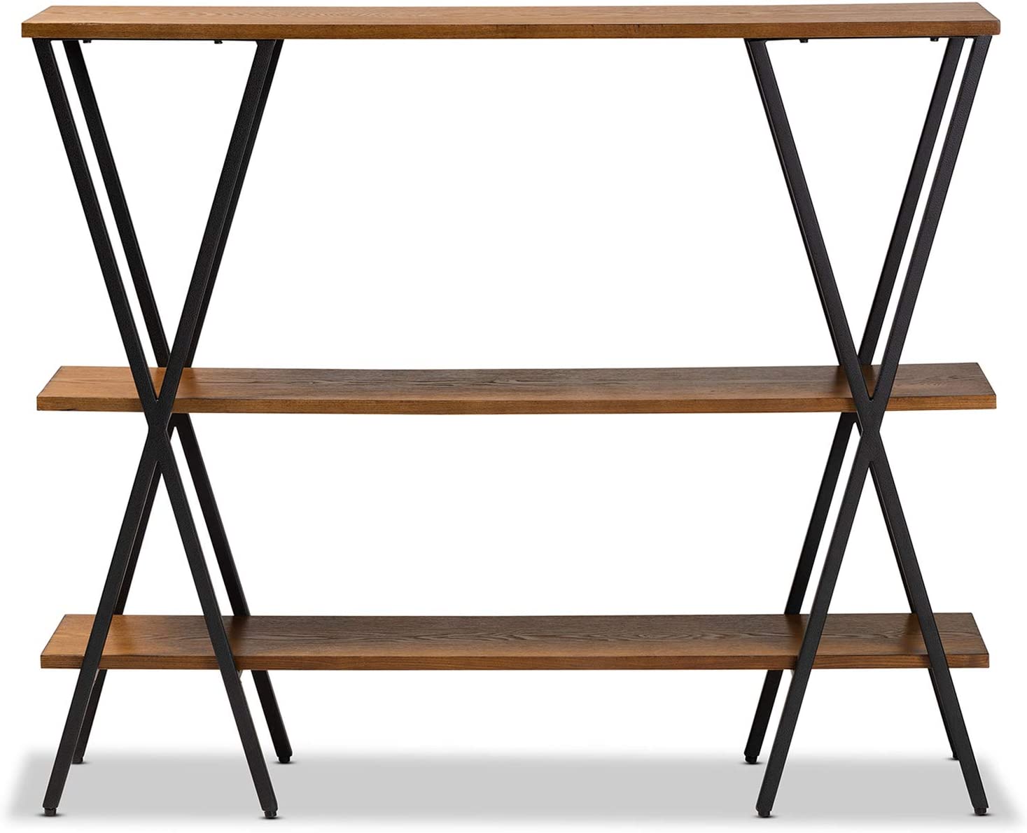 Baxton Studio Norton Rustic and Industrial Walnut Brown Finished Wood and Black Finished Metal Console Table