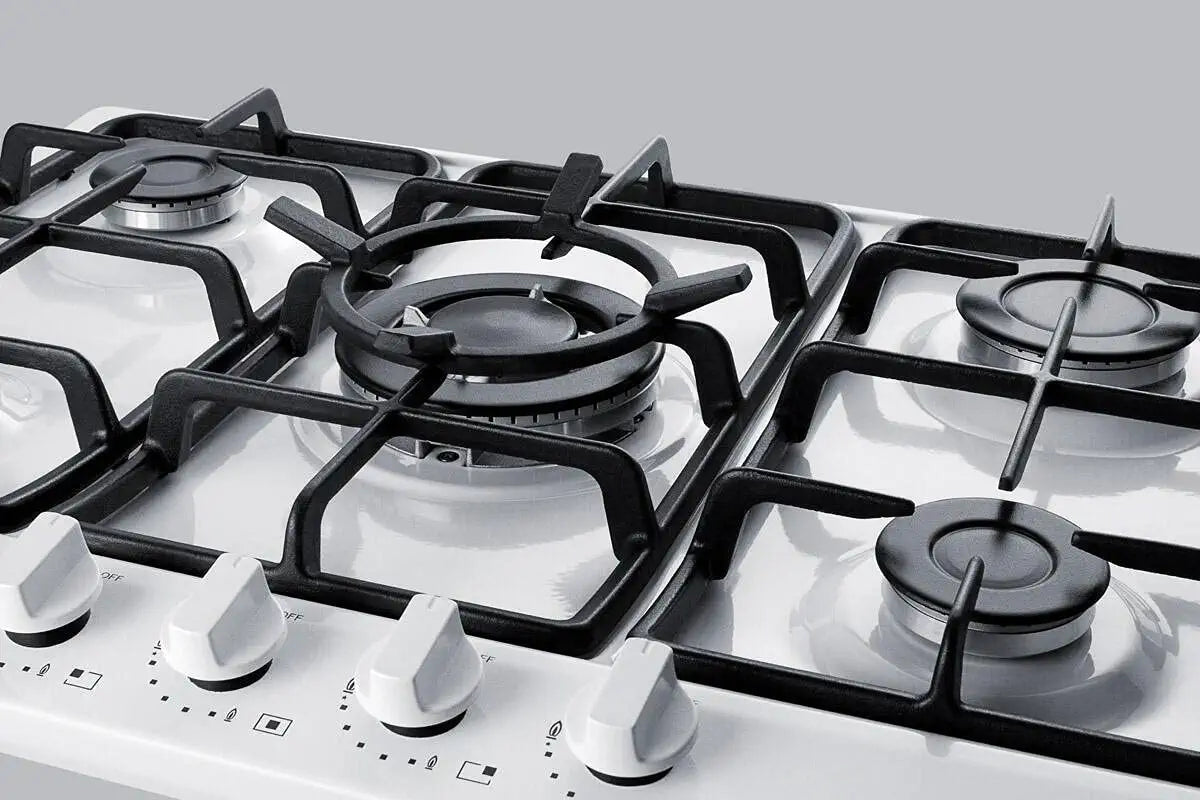 Summit GC5271WTK399 399 Gas Cooktop with 5 Sealed Burners Wok Ring Continuous Cast Iron Grates in White