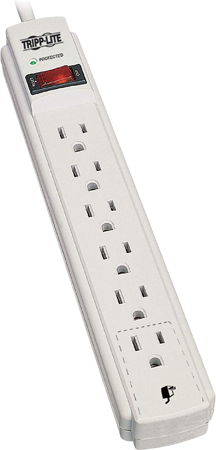 Tripp Lite Surge Protector Power Strip 120V 6 Outlet 8&#39; Cord 990 Joule Flat Plug Gray