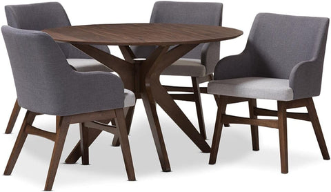 Baxton Studio Monte Mid-Century Modern Walnut Wood Round 5-Piece Dining Set