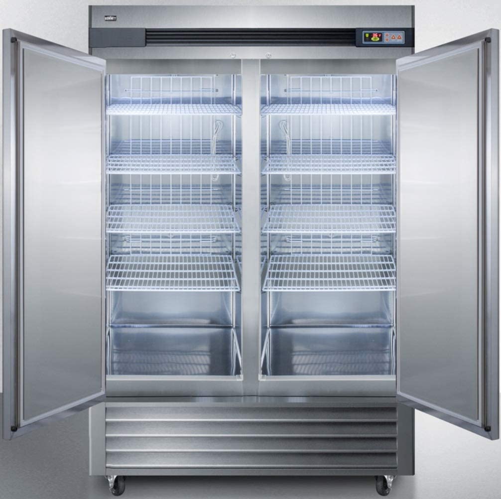 Summit Appliance SCRR492 Commercial Reach-In 49 Cu.Ft. Refrigerator in Complete Stainless Steel with Auto Defrost, Temperature Alarm, Self-Closing Doors, Sealed Back, Interior Light and Lock