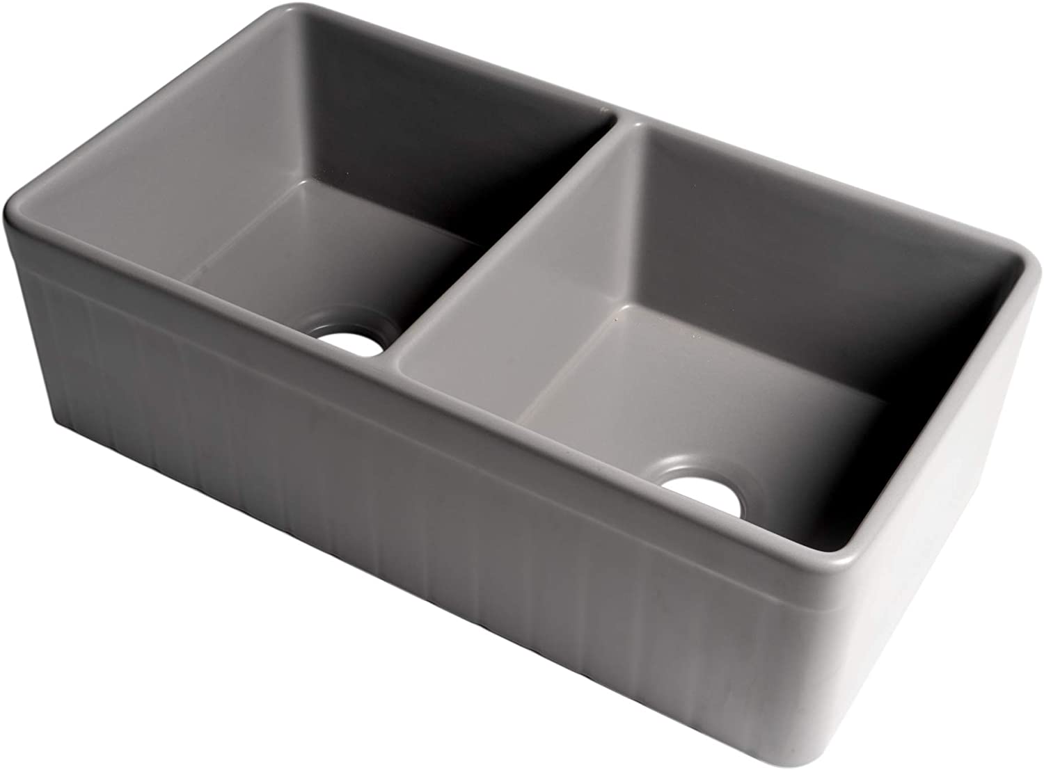 ALFI brand Matte Reversible Apron 33&#34; x 18&#34; Double Bowl Fireclay Farm Sink ABF3318D-GM Grey Matte