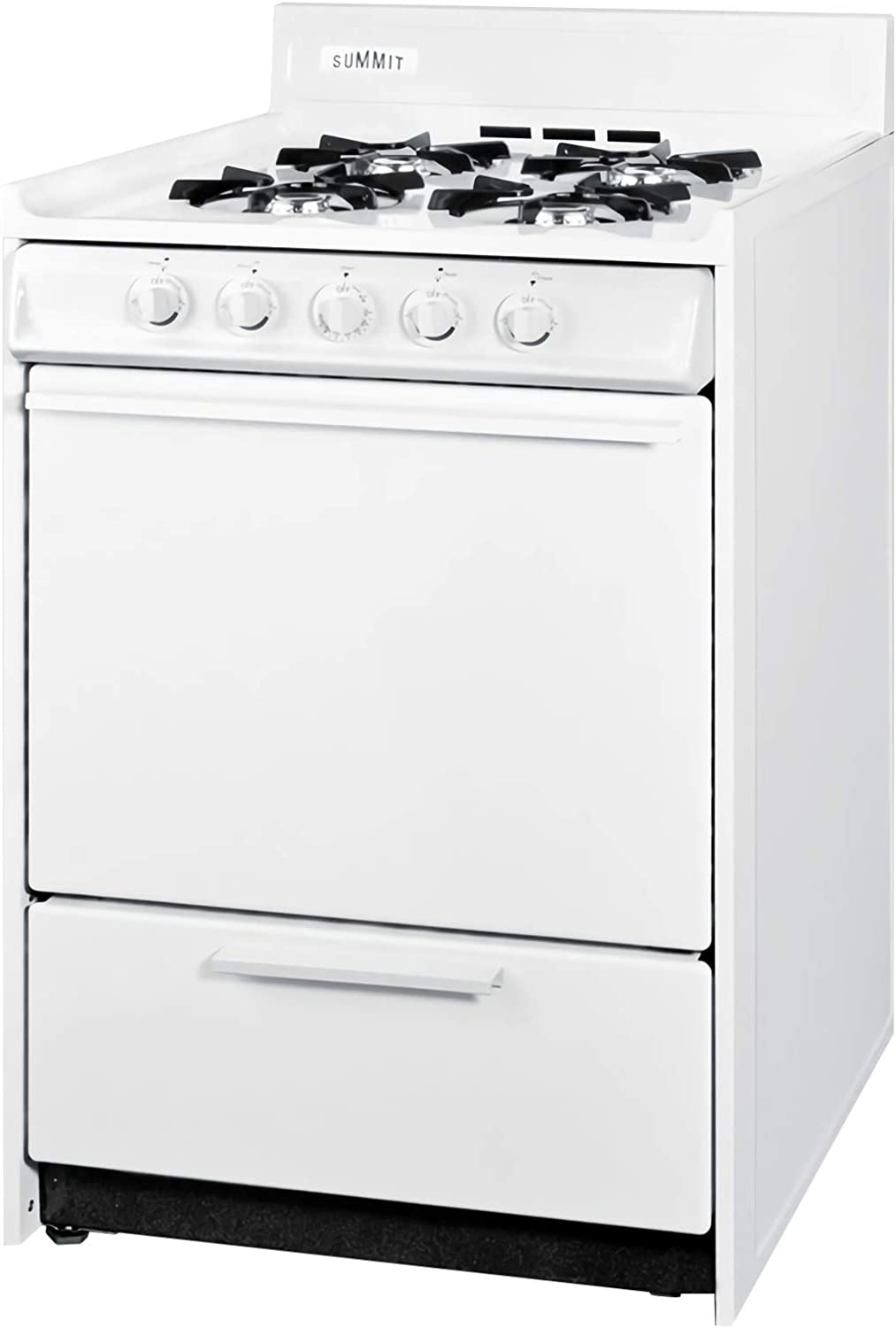 Summit Appliance WNM6107 24&#34; Wide Gas Range, White, Electronic Ignition, Broiler Drawer, Broiler Pan, Recessed Oven Door, ADA Compliant Design