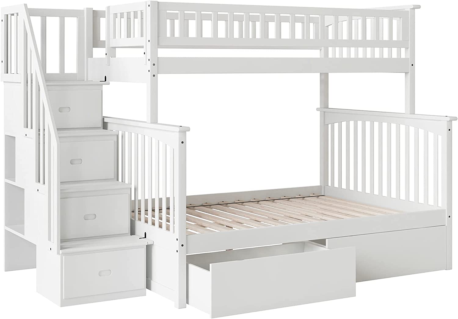 AFI Columbia Staircase Bunk with Turbo Charger and Urban Bed Drawers, Twin/Full, White
