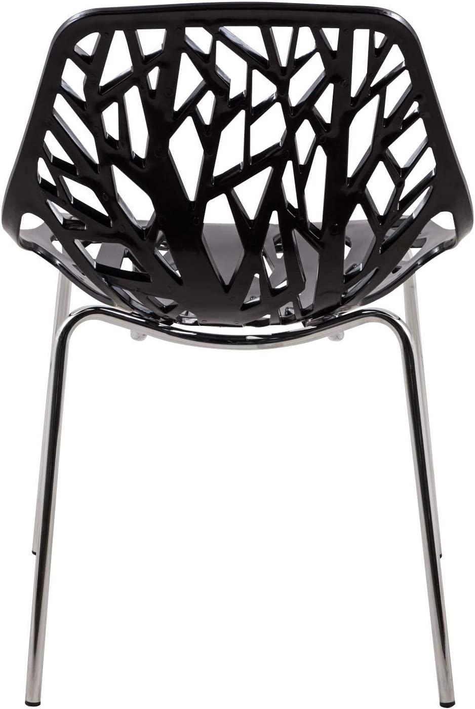 LeisureMod Forest Modern Dining Side Chair with Chrome Legs (Black)