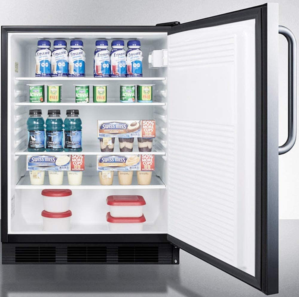 Summit Appliance FF7BKCSSADA ADA Compliant Built-in Undercounter All-refrigerator for General Purpose or Commercial Use with Auto Defrost, Stainless Steel Exterior and Towel Bar Handle