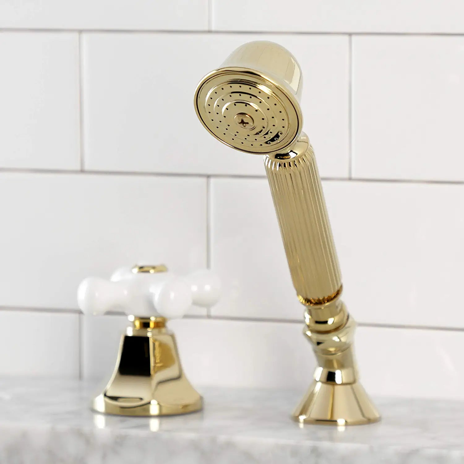 Kingston Brass KSK4302PXTR Deck Mount Hand Shower with Diverter for Roman Tub Faucet, Polished Brass