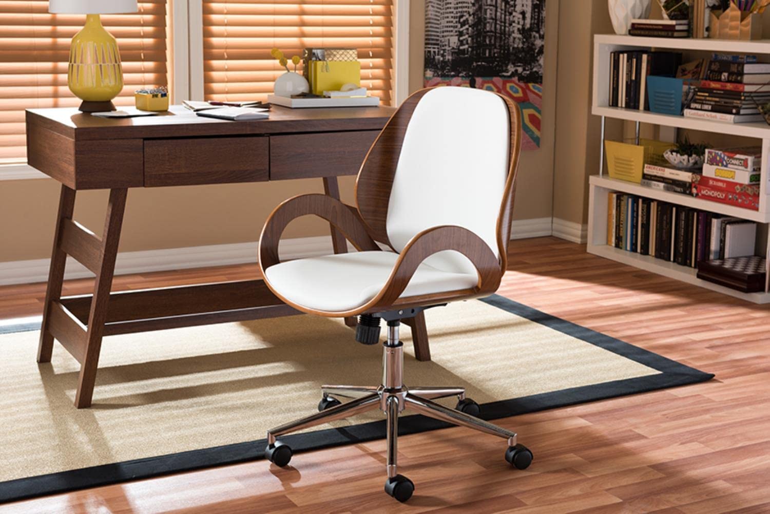 Baxton Studio Watson Modern and Contemporary White and Walnut Office Chair
