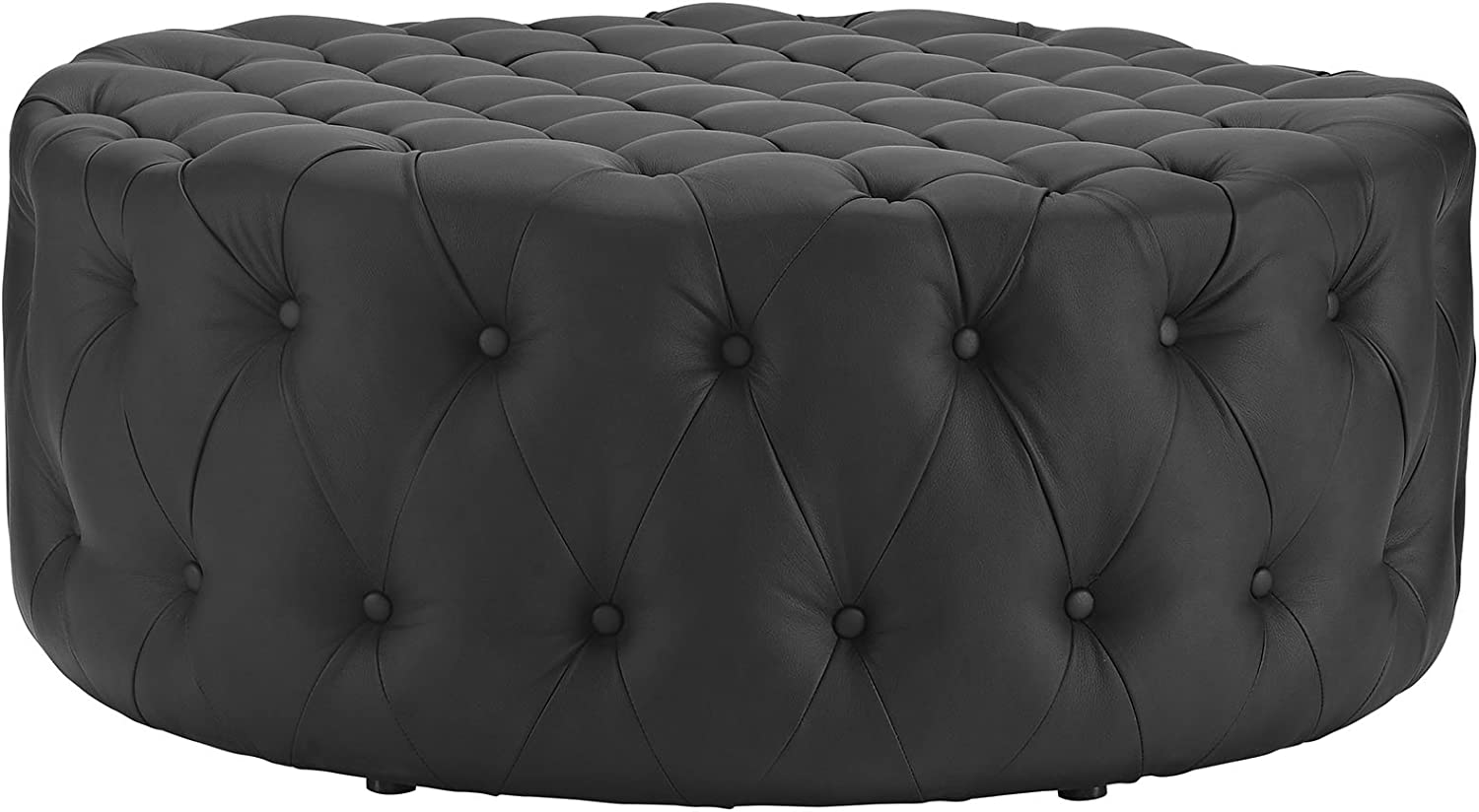 Modway Amour Faux Leather Button-Tufted Round Ottoman in Black