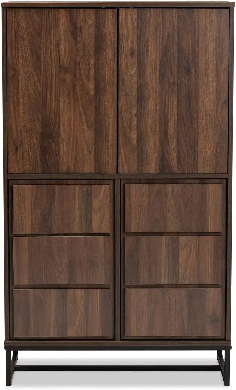 Baxton Studio Neil Modern and Contemporary Walnut Brown Finished Wood and Black Finished Metal Multipurpose Storage Cabinet