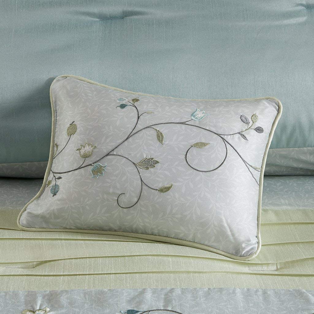 Madison Park Serene Duvet Cover Full/Queen Size - Aqua, Embroidered Duvet Cover Set ‚Äì 6 Piece ‚Äì Faux Silk Light Weight Bed Comforter Covers